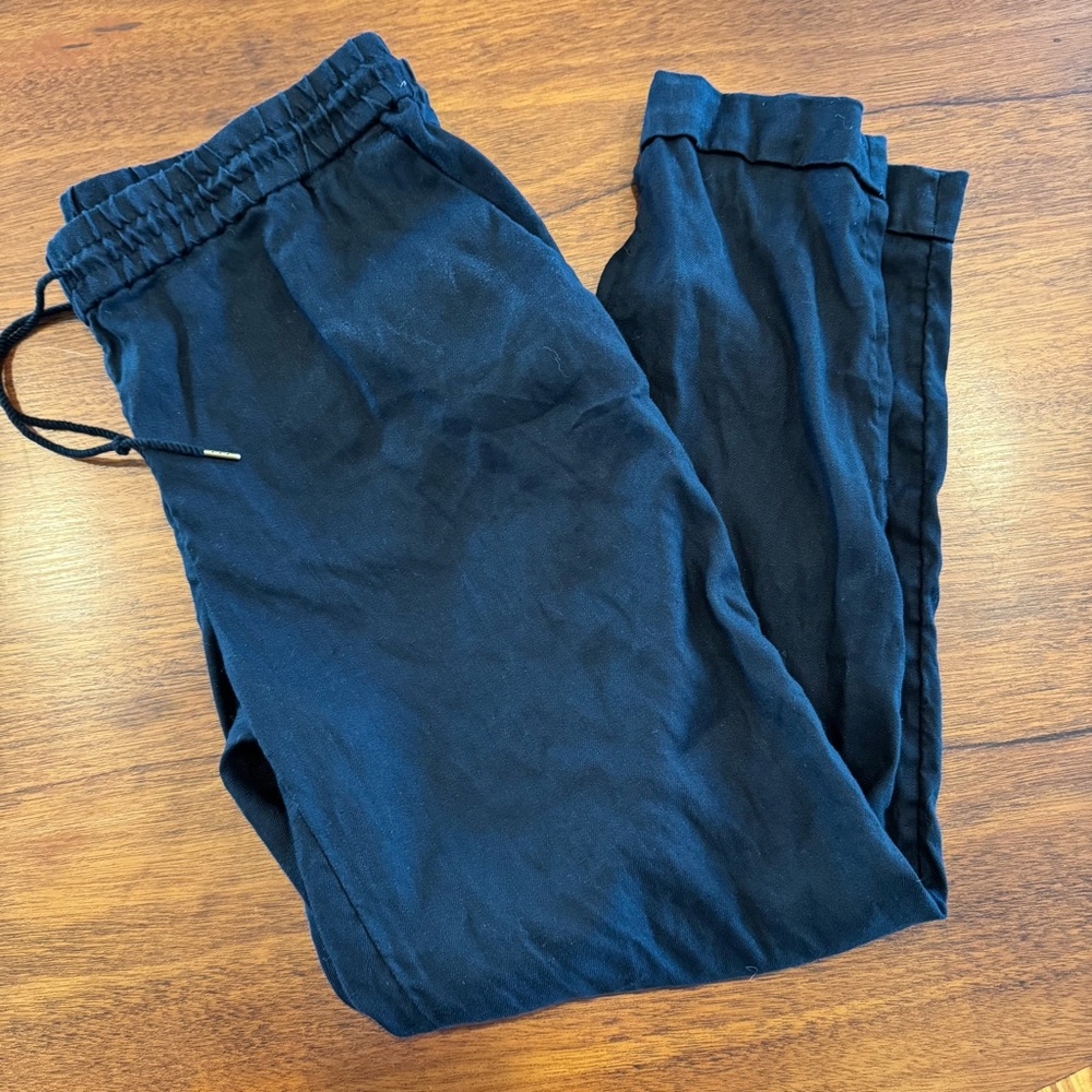 Ann Taylor LOFT Linen Blend Pull On Cuffed Ankle Pants Drawstring with Pockets S
